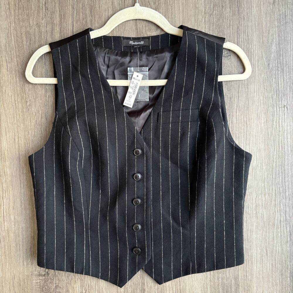 Madewell Wool Button Front Vest in Pinstripe Women's 2 - Picture 2 of 8